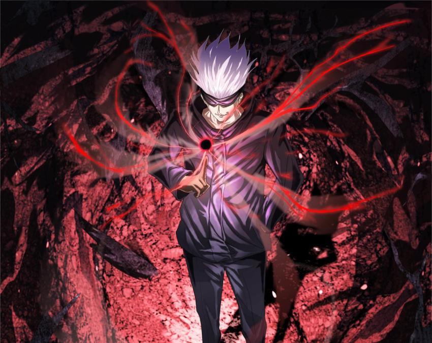 Satoru Gojo: Red Energy Unleashed Wallpaper