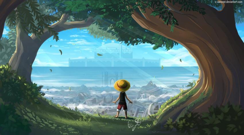 Luffy Explores Mysterious City HD Wallpaper