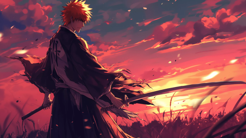 Bleach at Sunset: Japanese Art Wallpaper