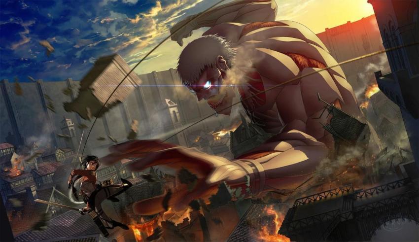 Mikasa Ackerman vs. Titan - Action Scene Wallpaper