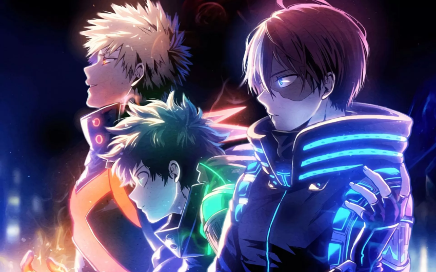 Deku, Todoroki, and Bakugo: United Front Wallpaper