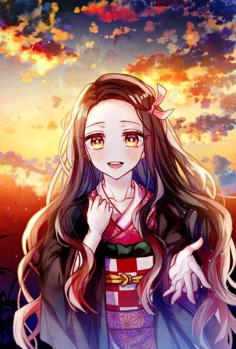 Demon Slayer Nezuko Kimono Phone Wallpaper