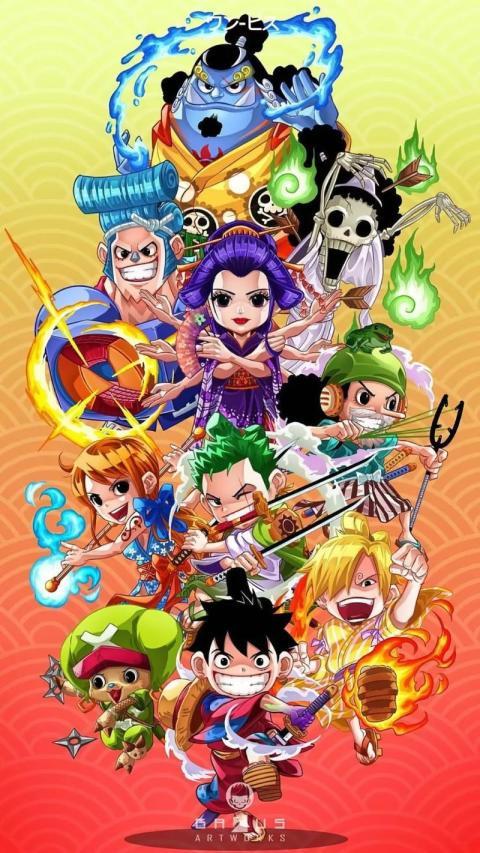 One Piece Chibi Crew Phone Wallpaper