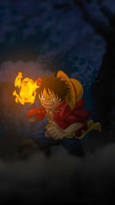 One Piece Luffy Fire Mobile HD Wallpaper