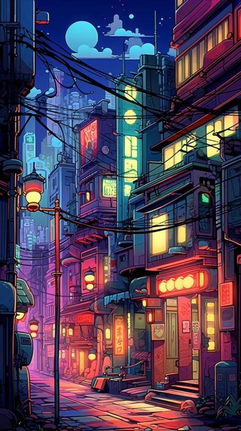 Japanese Alleyway Night Scene Iphone Wallpaper