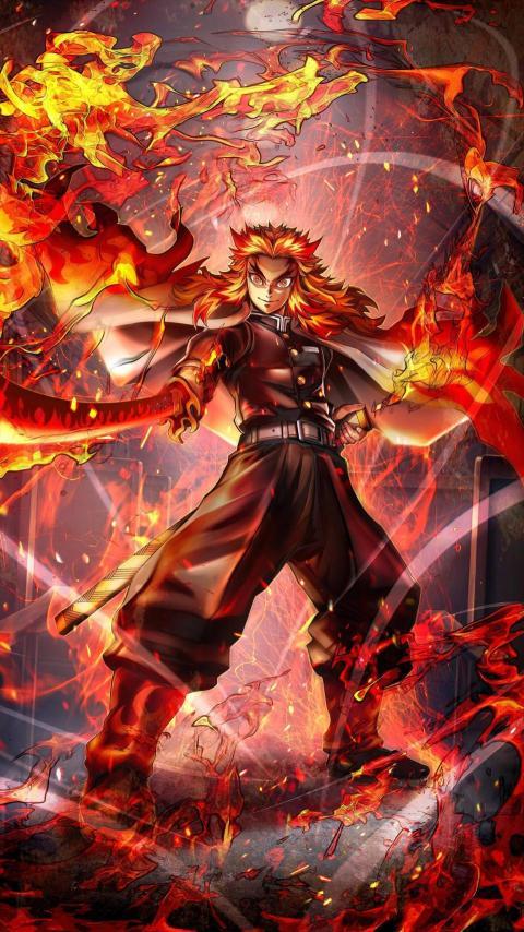 Demon Slayer Rengoku Fire Mobile Wallpaper