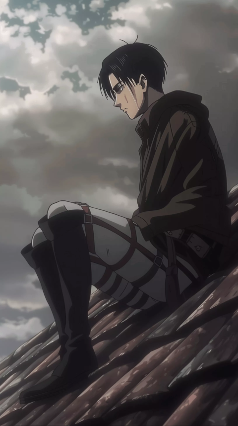 Attack on Titan Levi Cloudy Sky Phone Wallpaper