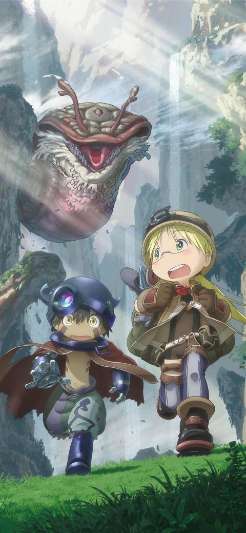 Riko and Reg vs. Abyss Creature Mobile Wallpaper